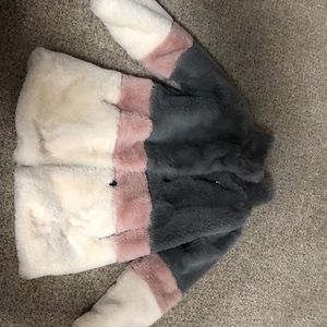 Toddler girl grey and pink fuzzy jacket